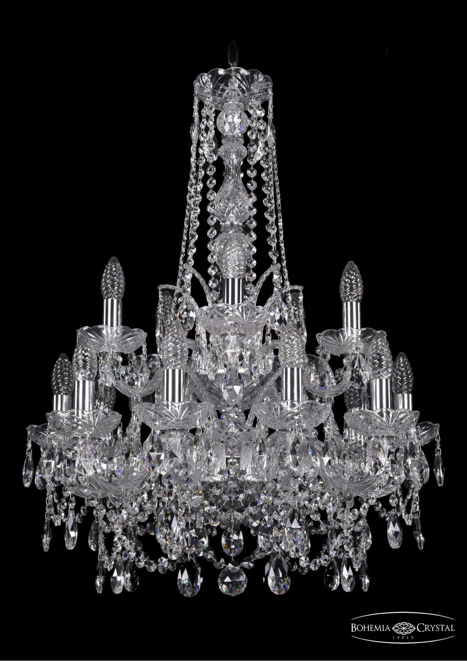 Люстра хрустальная Bohemia Ivele 1411/10+5/195/h-77/2d/Ni