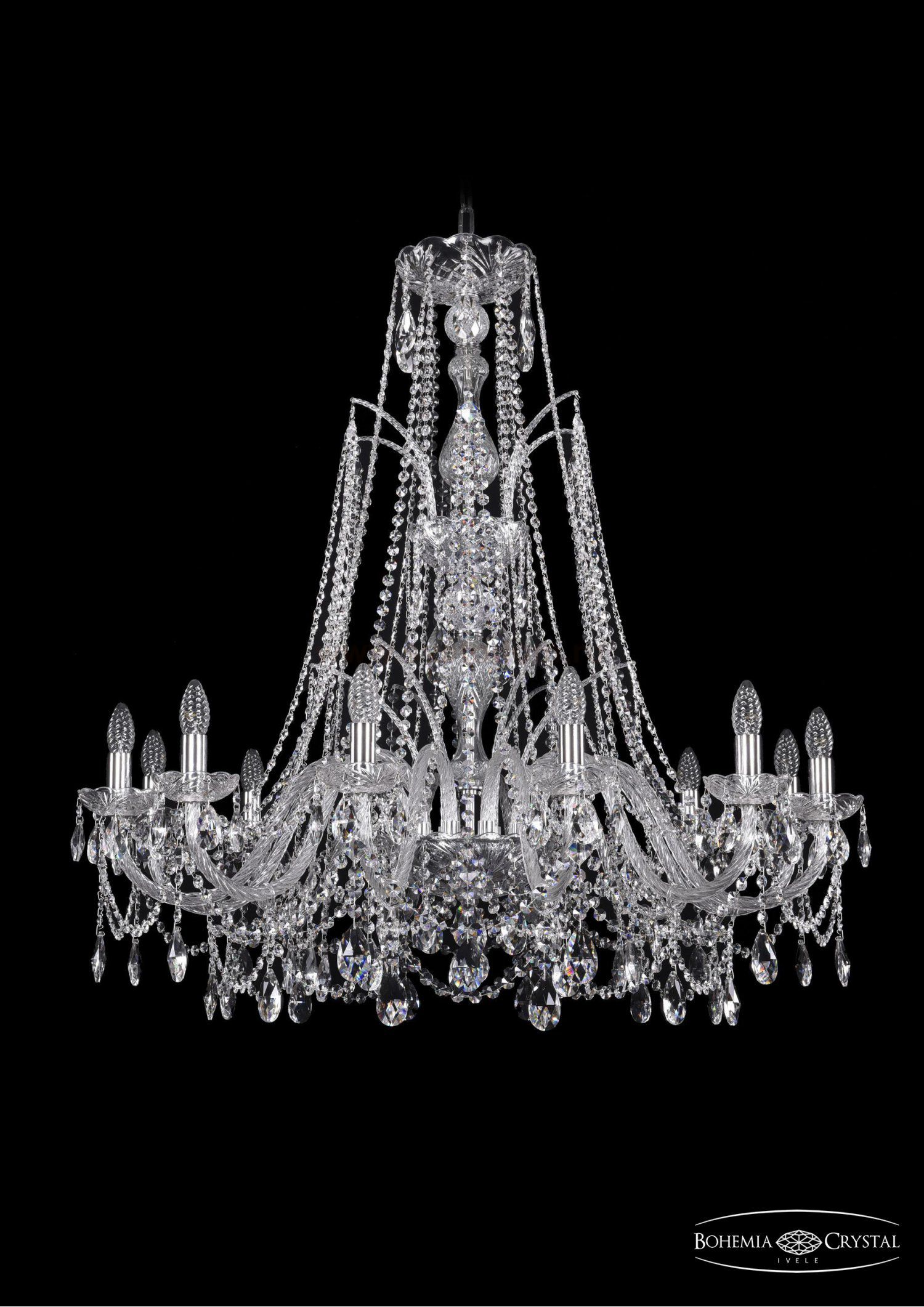 Люстра хрустальная Bohemia Ivele 1411/12/360/XL-96/Ni