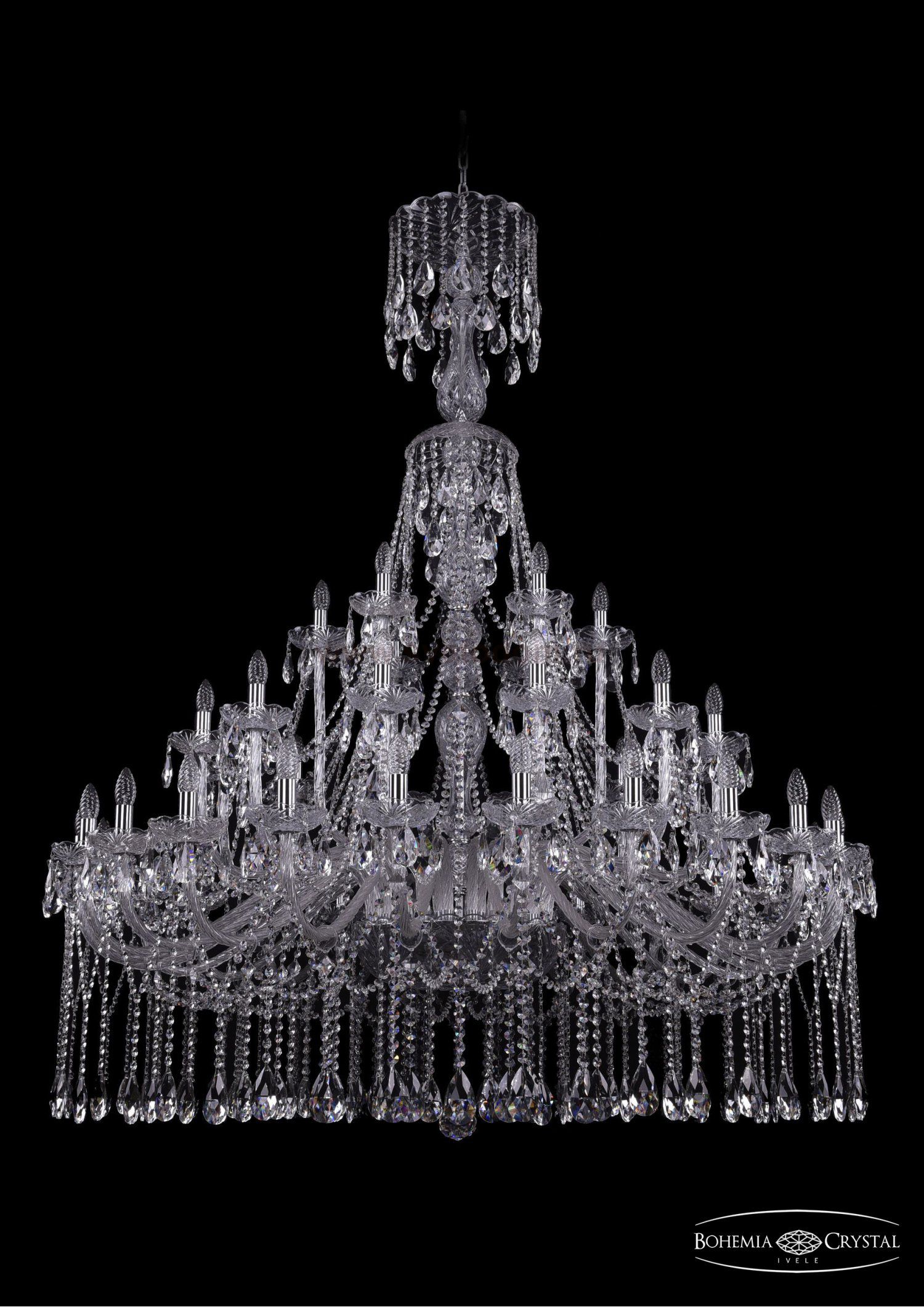 Большая Люстра хрустальная Bohemia Ivele 1413/24+12+6/530/XL-176/Ni