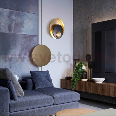Бра Джаггер Black WALL LAMP round gold ImperiumLoft 149472-22