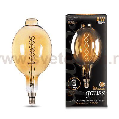 Лампа Gauss Filament BT180 8W 620lm 2400К Е27 golden flexible LED (152802008)