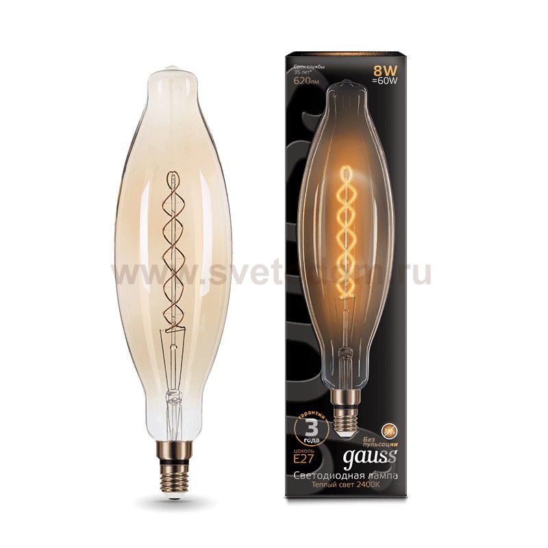 Лампа Gauss Filament BT120 8W 620lm 2400К Е27 golden flexible LED (156802008)