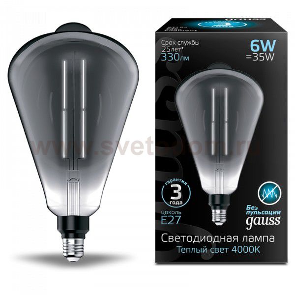 Лампа Gauss Filament ST164 6W 330lm 4000К Е27 gray straight LED (157802205)