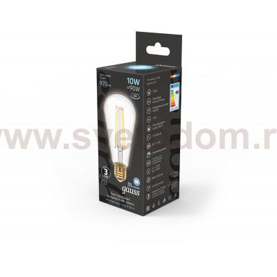 Лампа Gauss Filament ST64 10W 970lm 4100К Е27 LED (157802210)