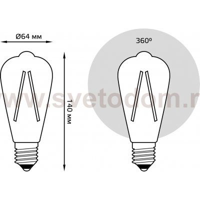 Лампа Gauss Filament ST64 10W 970lm 4100К Е27 LED (157802210)