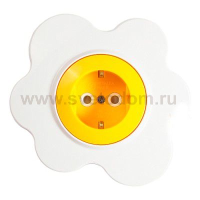 Happy Цветок - Розетка 1я с з/к и з/ш 16A, желто/белый - 16.51.052