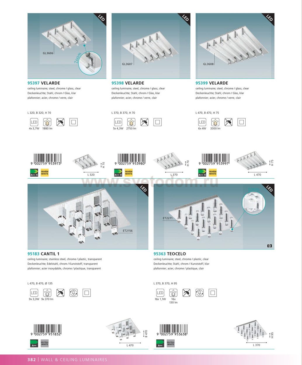 Настенно-потолочный светильник LED Eglo 95397 VELARDE