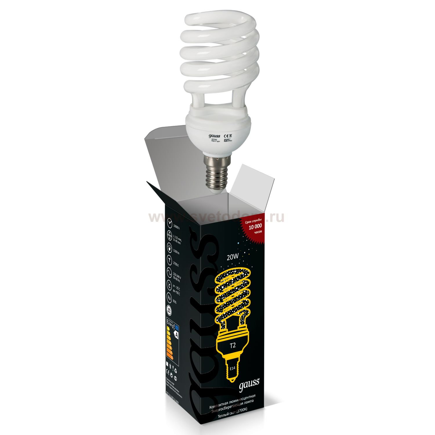 Лампа Gauss 171120 Spiral T2 20W E14 2700K