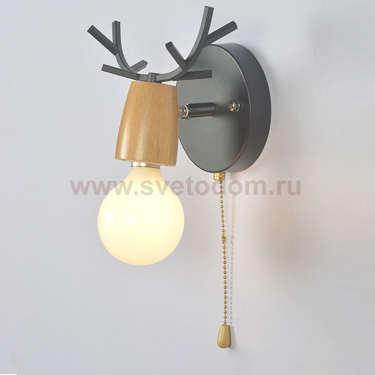 Бра с рожками DEER A SWITCH Black/Light wood ImperiumLoft 177959-26
