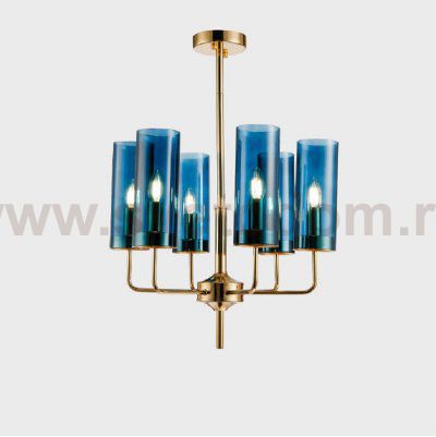 Люстра Agne Brass & Blue Glass Tube Chandelier in 1970 8 Синий ImperiumLoft 178197-22