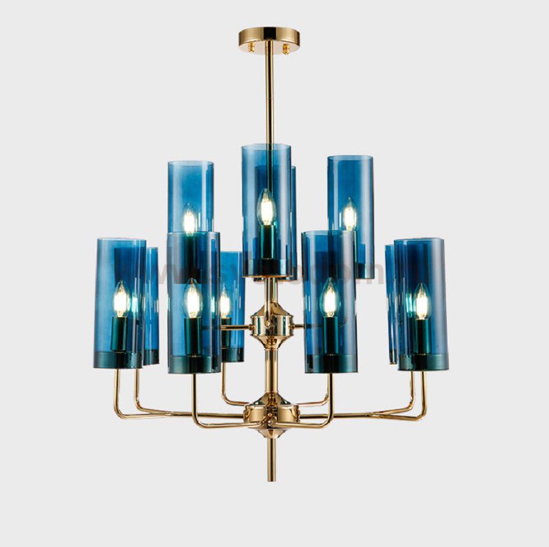 Люстра Agne Brass & Blue Glass Tube Chandelier in 1970 12 Синий ImperiumLoft 178201-22