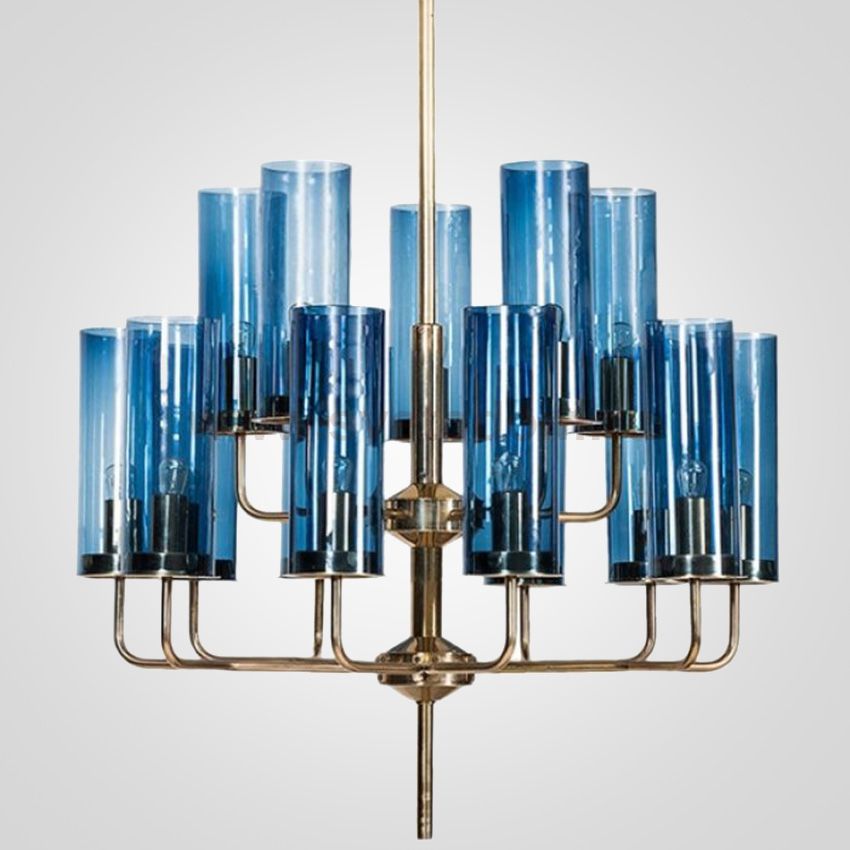 Люстра Agne Brass & Blue Glass Tube Chandelier in 1970 15 Синий ImperiumLoft 178203-22