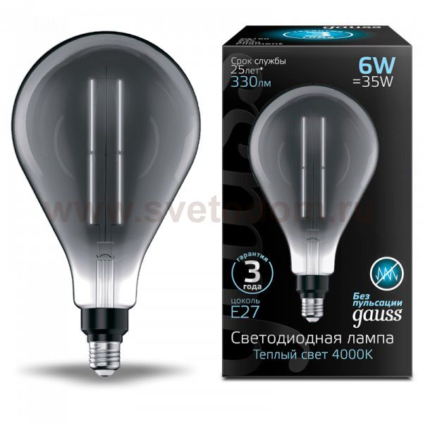 Лампа Gauss Filament PS160 6W 330lm 4000К Е27 gray straight LED (179802205)