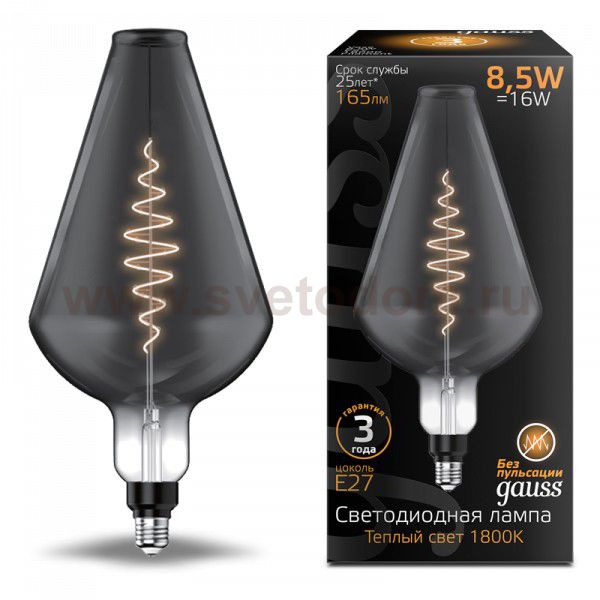 Лампа Gauss Filament Vase 8.5W 165lm 1800К Е27 gray flexible LED (180802005)