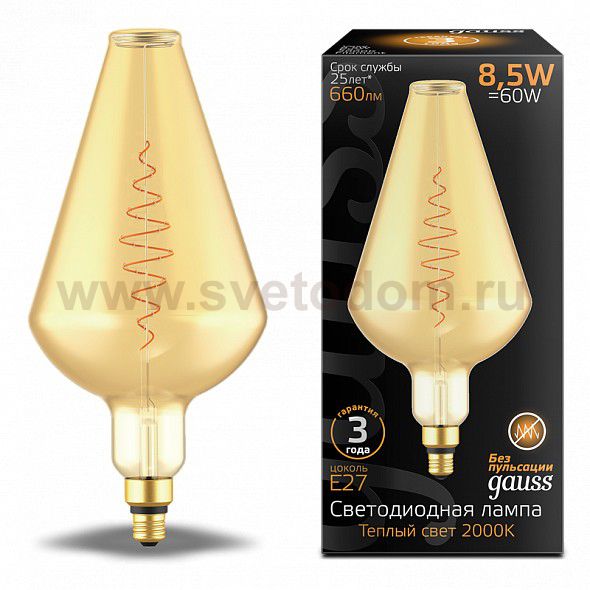 Лампа Gauss Filament Vase 8.5W 660lm 2000К Е27 golden flexible LED (180802105)