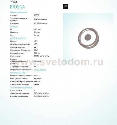 Светодиодный настенно-потолочный светильник Eglo 96609 BIOSGA