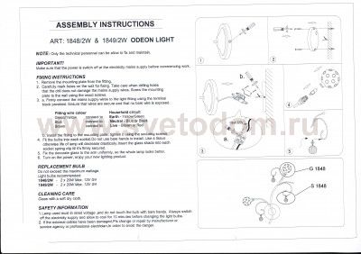 Светильник настенный бра Odeon light 1848/2w MALOTA