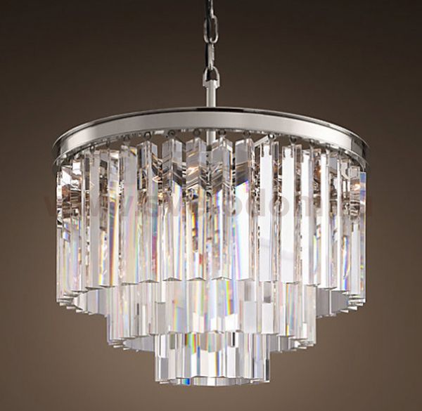 Люстра RH 1920S ODEON CLEAR GLASS FRINGE 3-TIER CHANDELIER nickel 36 см ImperiumLoft 191624-22