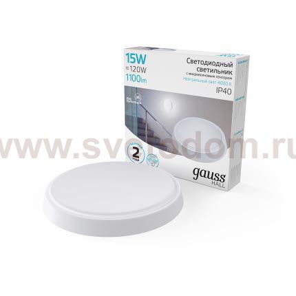Светильник ЖКХ Gauss HALL круг 15W 1100lm 4000K 200-240V IP40 D155*33мм белый LED (193411215)
