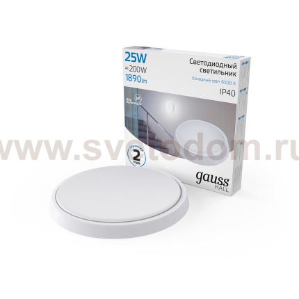 Светильник ЖКХ Gauss HALL круг 25W 1890lm 6500K 200-240V IP40 D210*35мм белый LED (193411325)