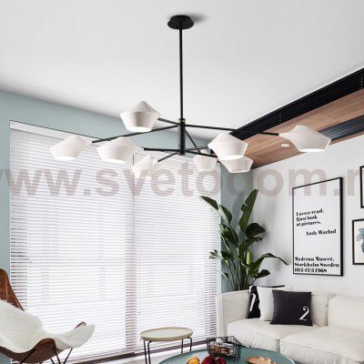 Люстра на штанге LANT D150 8 lamps Black/White ImperiumLoft 193577-26