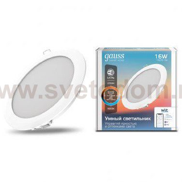 Свет-ик даунлайт GaussSmartHome 16W1600lm2700-4000К 220-240V IP20 165*38мм изм.цвет.тем+дим LED (2040122)
