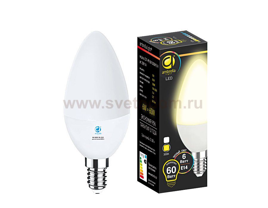 Лампа матовая Ambrella LED C37-PR 6W E14 3000K (60W) PRESENT