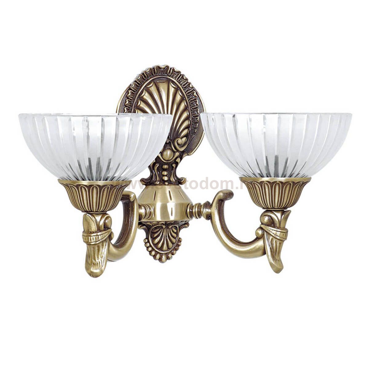 Светильник бра КРИСТАЛЛ 2 плаф антик h-22 d-37 E27 2*60w Kink light 2067/2.А ANTIK