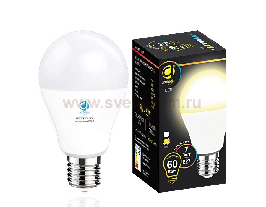 Лампа матовая Ambrella LED A60-PR 7W E27 3000K (60W) BULBING