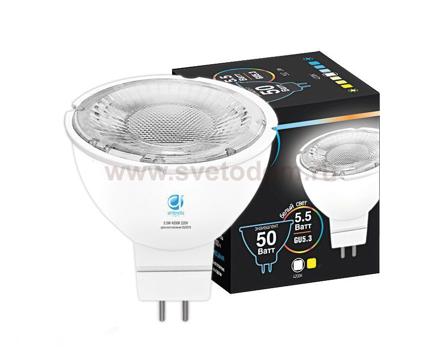 Лампа матовая Ambrella LED MR16-PR 5.5W GU5.3 4200K (50W) 175-250V BULBING