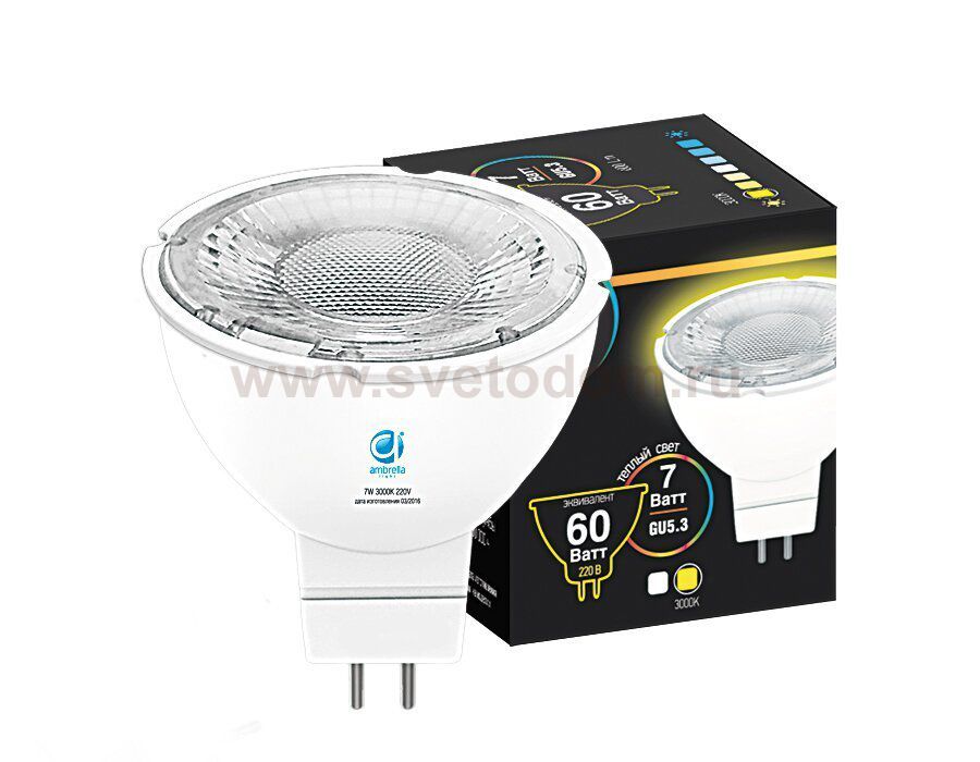 Лампа матовая Ambrella LED MR16-PR 7W GU5.3 3000K (60W) 175-250V BULBING