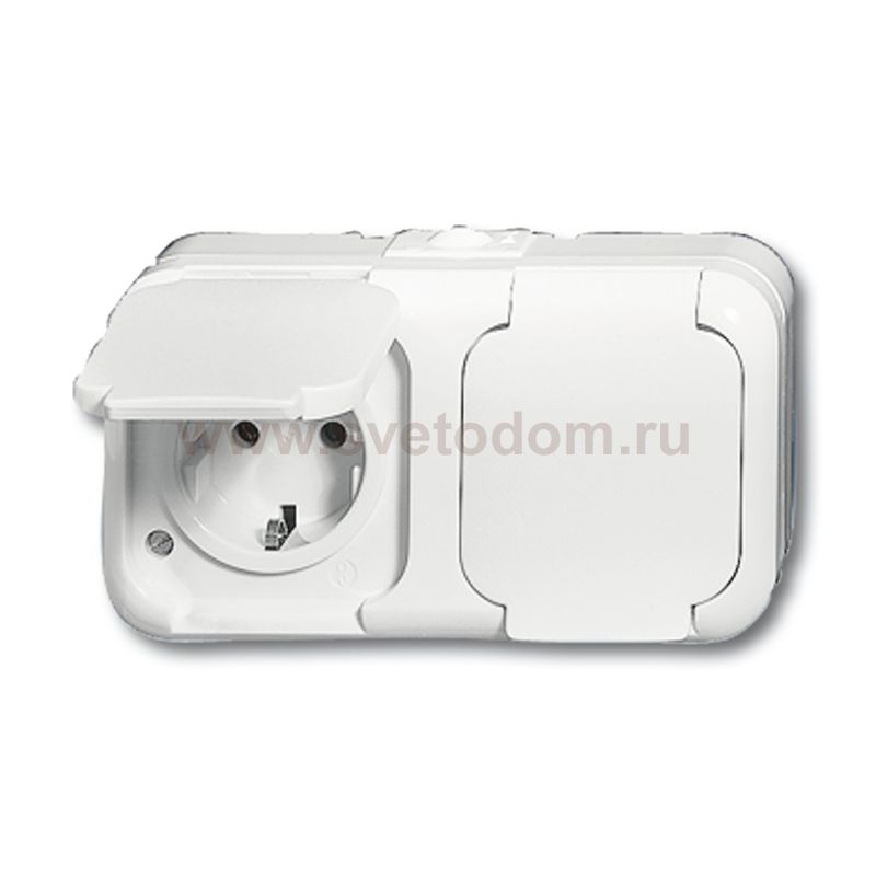 Розетка двойная горизонтальная 2Р+E 10/16А 250В IP44 для открытого монтажа Duro 2000 WW чисто-белый [BJE2300/2 EWW] 2084-0-0523
