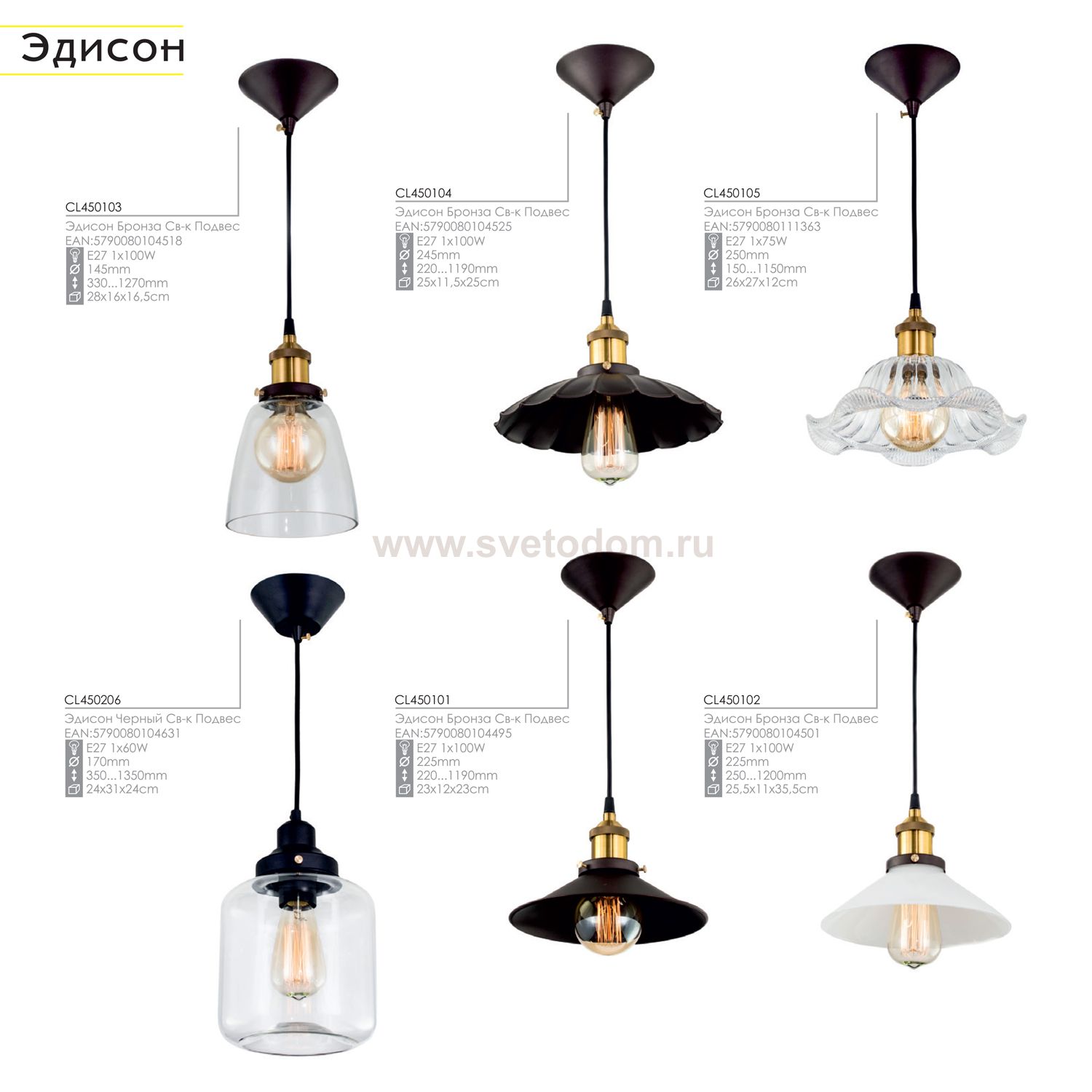 Светильник подвесной Citilux CL450204 Эдисон