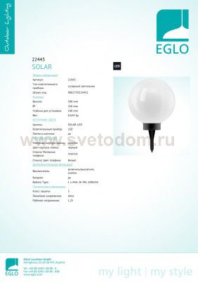 Уличный светильник на солнечной батарее Z_SOLAR Eglo 22443