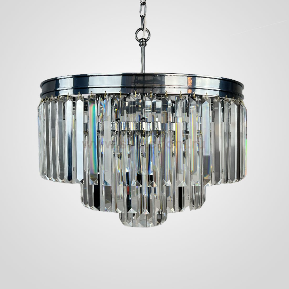 Люстра RH 1920S ODEON CLEAR GLASS FRINGE 3-TIER CHANDELIER chrome ImperiumLoft 228791-22