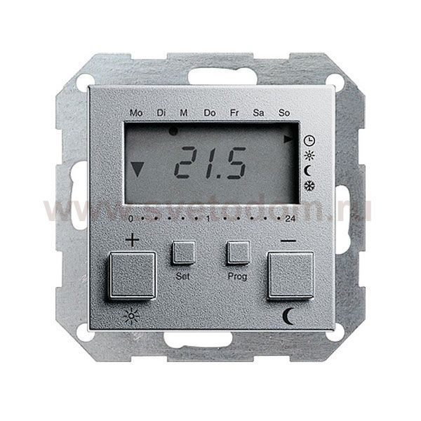 Gira S-55 Алюминий Термостат электронный с таймером с функцией охлаждения (G237026)