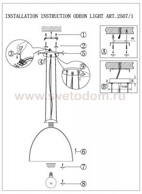 Люстра подвесная Odeon light 2507/1 PEGOR