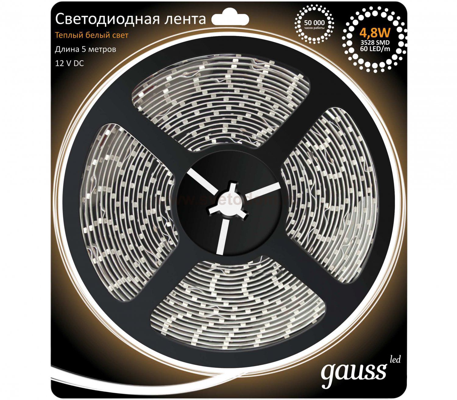 Лента LED 5050/30-SMD 7.2W 12V DC теплый белый IP66 (блистер 5м) (311000107)