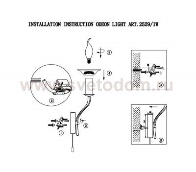 Светильник настенный бра Odeon light 2529/1W RIVA