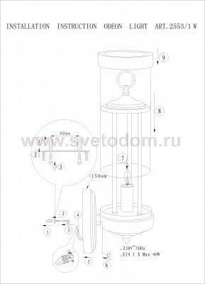 Светильник настенный бра Odeon light 2553/1W RIKA