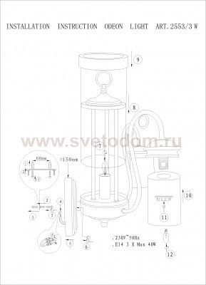 Светильник настенный бра Odeon light 2553/3W RIKA