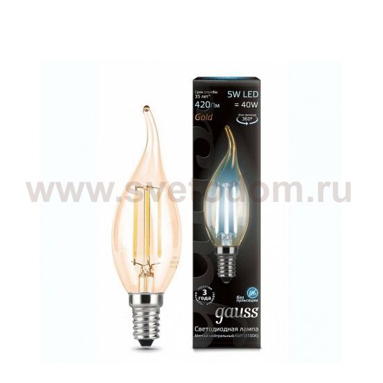 Лампа Gauss LED Filament Свеча на ветру E14 5W 420lm 4100K Golden (104801805)