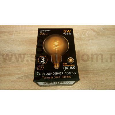 Лампа диодная ретро Gauss G120 E27 6W Golden 360lm 2400К (158802008)