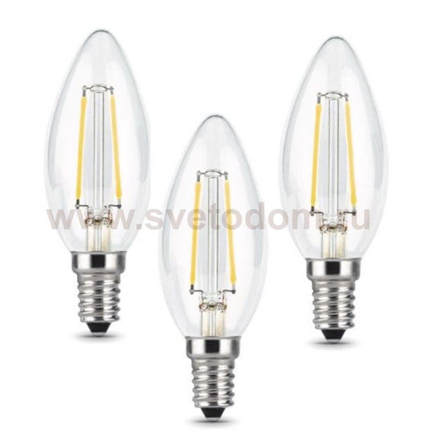 Лампа Gauss Filament Свеча E14 5W 420lm 2700К 1/20 (3 лампы в упаковке)
