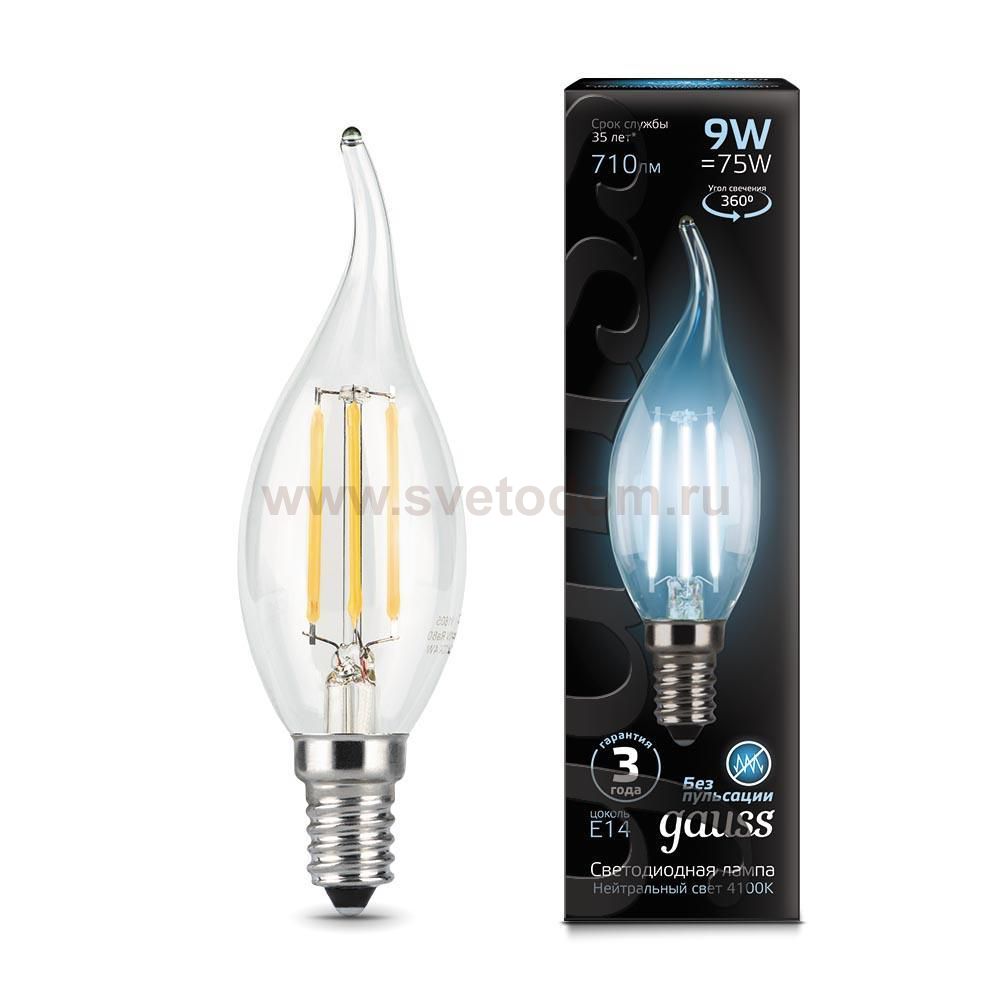 Лампа Gauss LED Filament Свеча на ветру E14 9W 710lm 4100K (104801209)