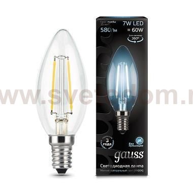 Лампа Gauss LED Filament Свеча E14 7W 580lm 4100К step dimmable (103801207)