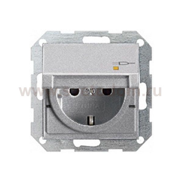 Gira Алюминий Накладка розетки 1-ая с/з с лампой и откидной крышкой (G276326)