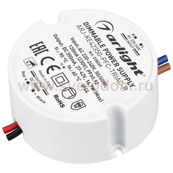 Блок питания ARJ-KE42350-PFC-TRIAC-R (15W, 350mA) (Arlight, IP44 Пластик, 5 лет) Arlight 28269