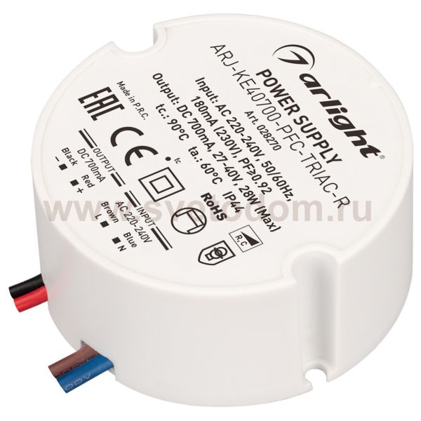 Блок питания ARJ-KE40700-PFC-TRIAC-R (28W, 700mA) (Arlight, IP44 Пластик, 5 лет) Arlight 28270