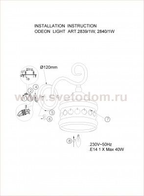 Настенный светильник бра с выключателем Odeon light 2840/1W BAHAR
